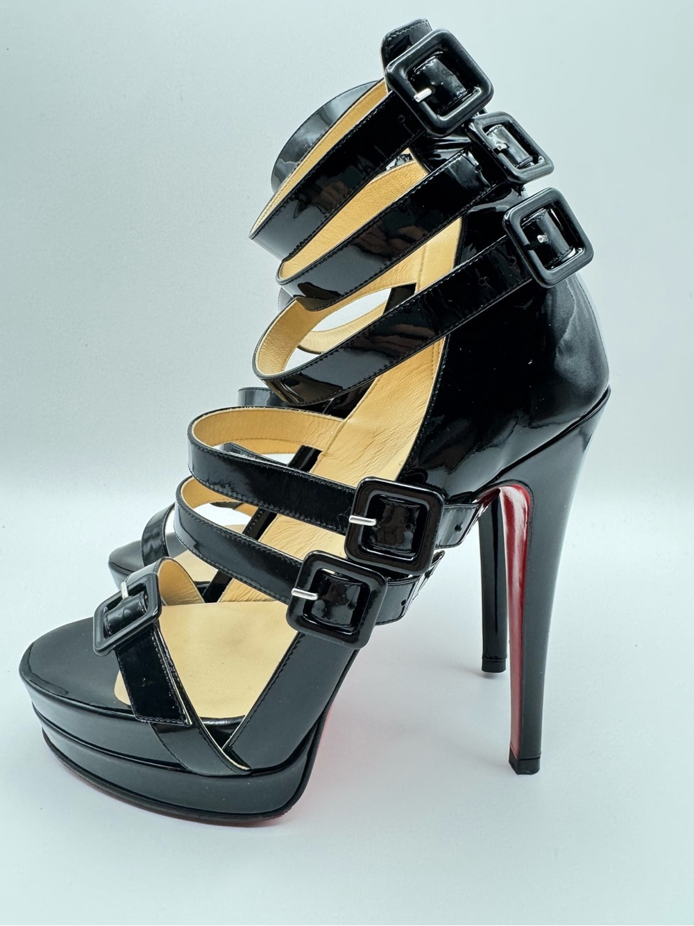 Christian Louboutin Differa 140 Black Patent Leather Multi Buckle Platform 36.5 - Picture 4 of 7